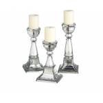 3 PC SILVER GLASS FINISH CANDLE STANDS